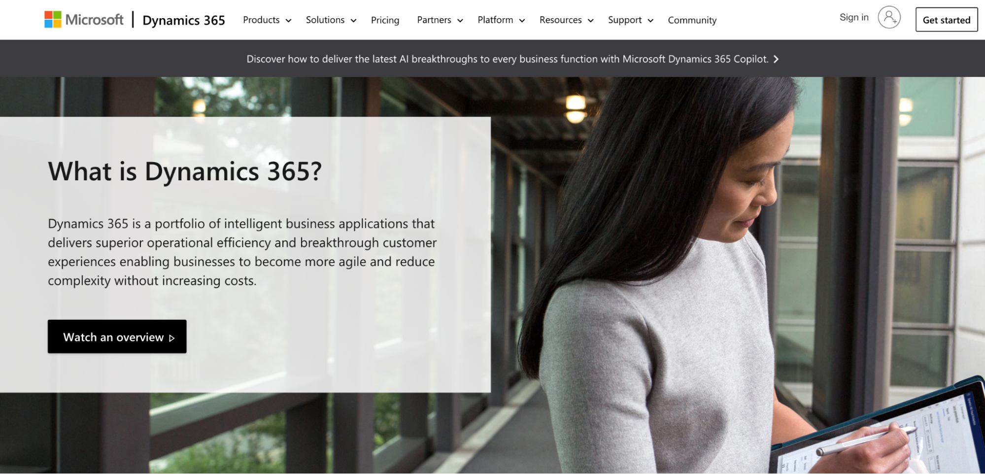 screenshot of Dynamics 365 website