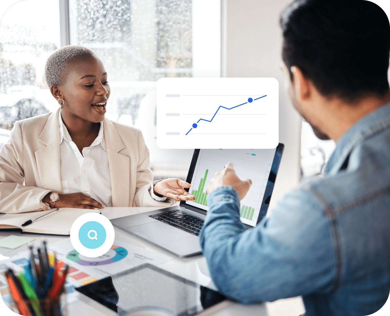 People comparing social media metrics