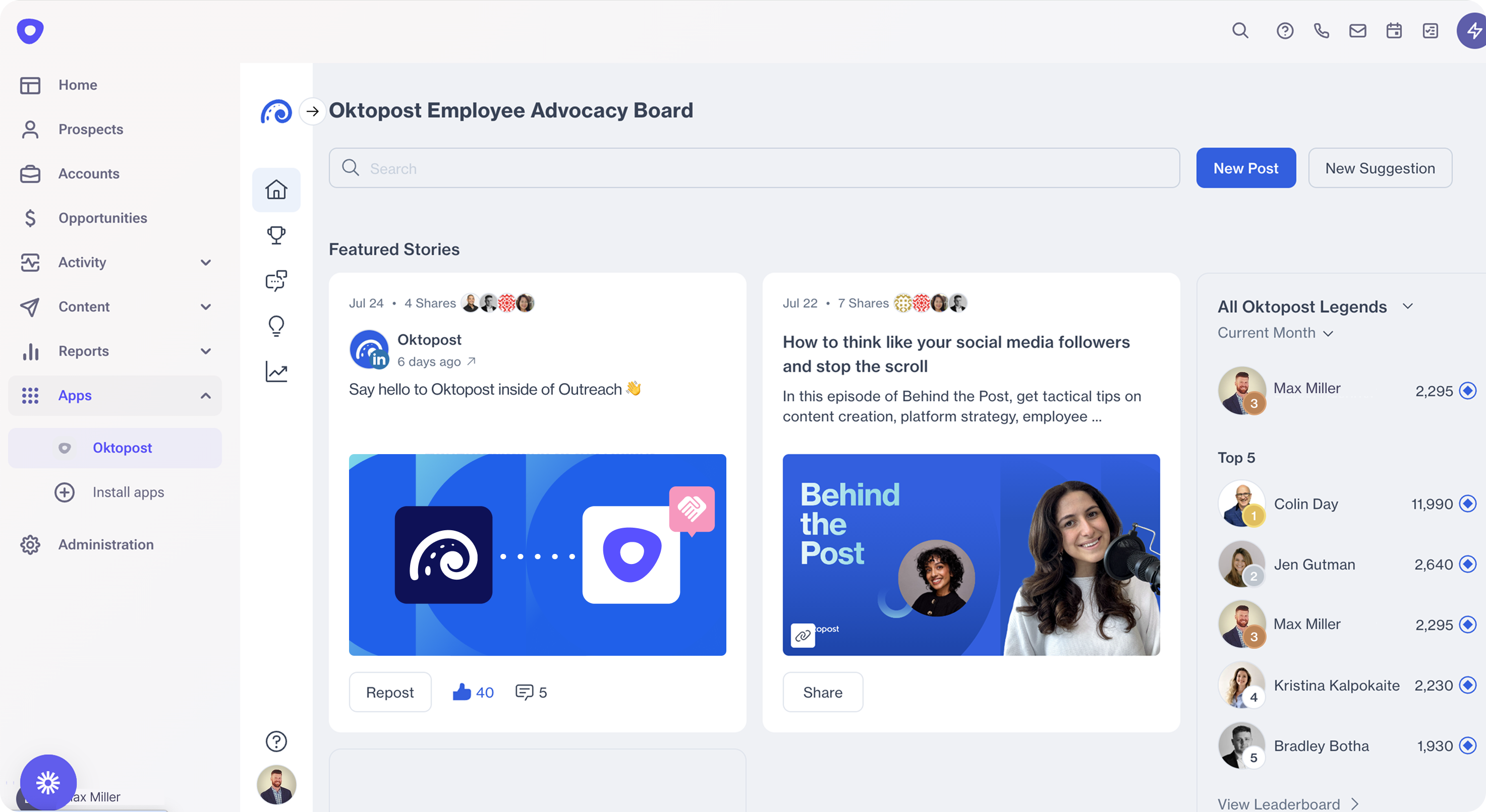 An inside look at what Advocacy for Outreach looks like embedded into the Outreach platform.