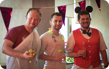 Oktopost team celebrating, reflecting our vibrant culture and B2B social media employee advocacy.
