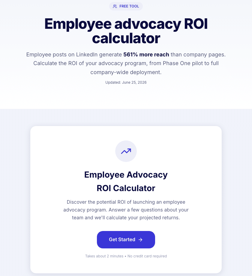 Oktopost free Employee Advocacy ROI Calculator start screen